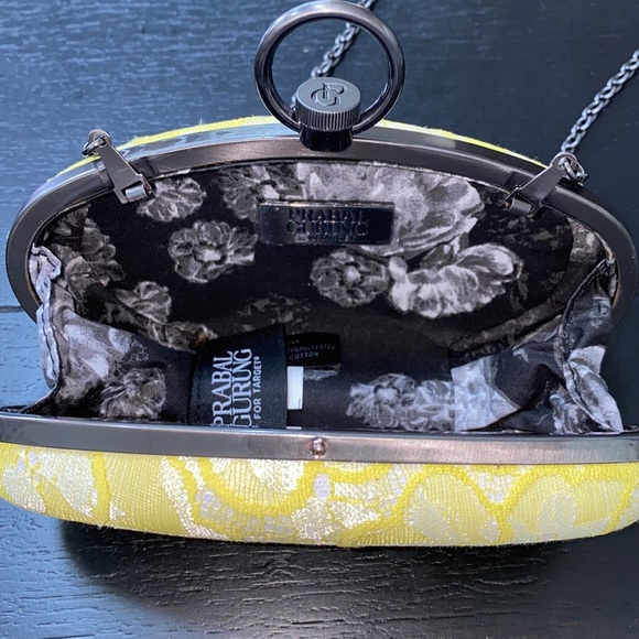 Prabal Gurung for Target Bag. Yellow Floral with Metal Chain and Detailing. - Picture 4 of 9